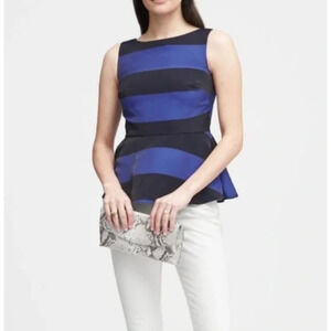 Banana Republic Peplum Blue Navy Striped Metallic Sleeveless Top Size 6